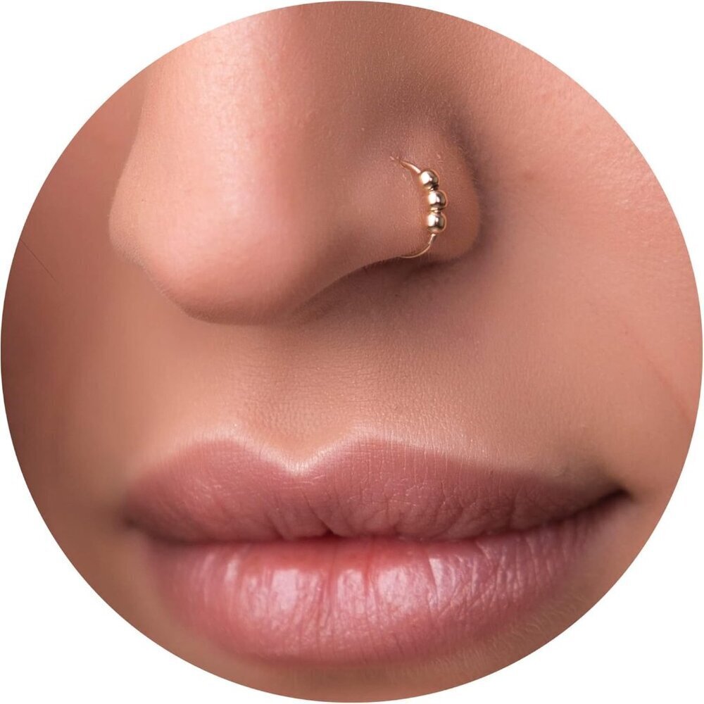 Dainty Gold Beaded Nose Hoop 7mm 24g Piercing